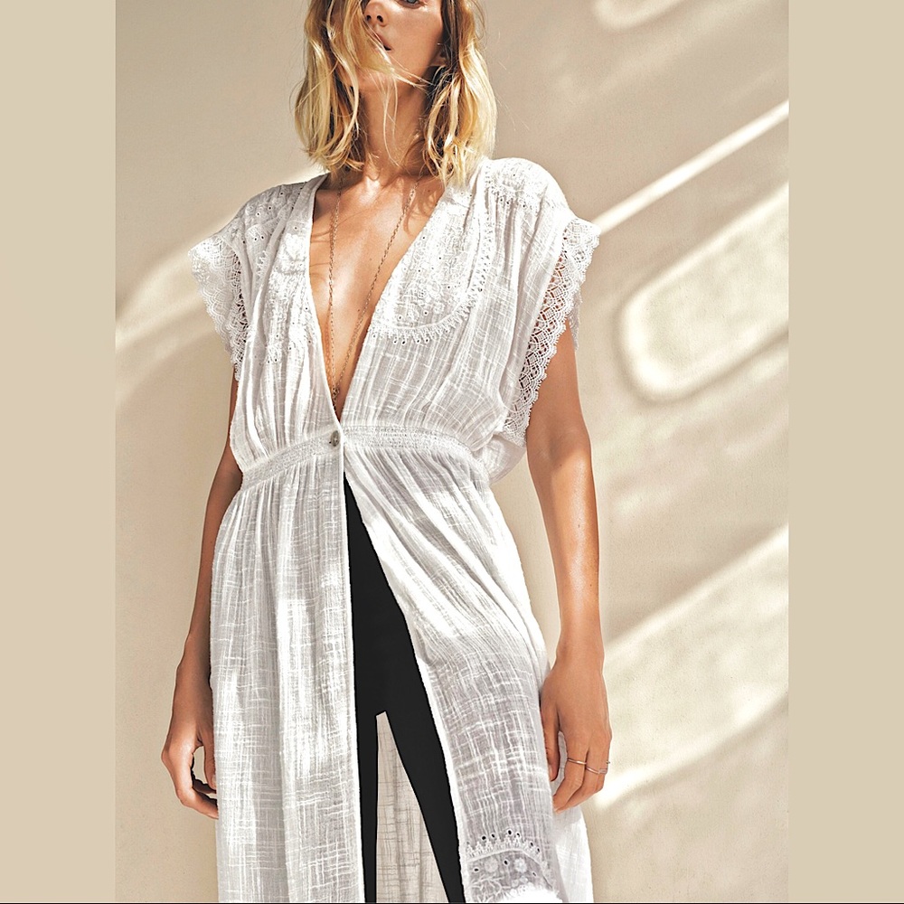 ZARA Long Embroidered Blouse Hobo Beach Slit Dress